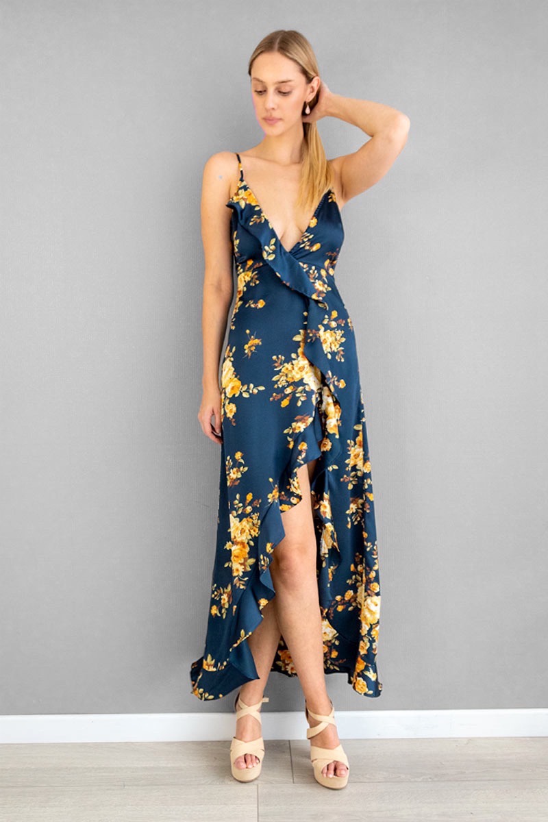 Vestido Azul Flores Amarillas Bolero