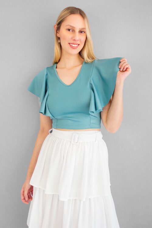 Crop Top Escote V Menta -SALE