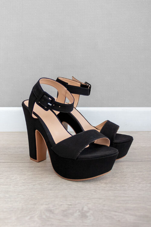 Tacones Plataforma Hebilla Ancha Negro