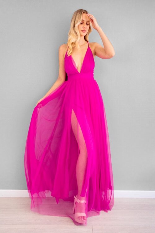 Vestido Escote con Aberturas Fucsia -50%