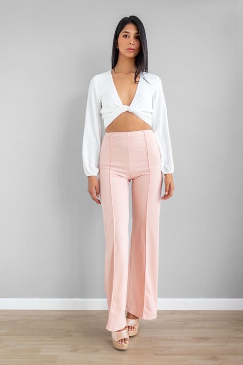 Pantalon Recto Tiro Alto Rosa -50%