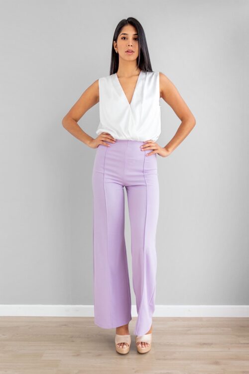 Pantalon Recto Tiro Alto Lila -50%