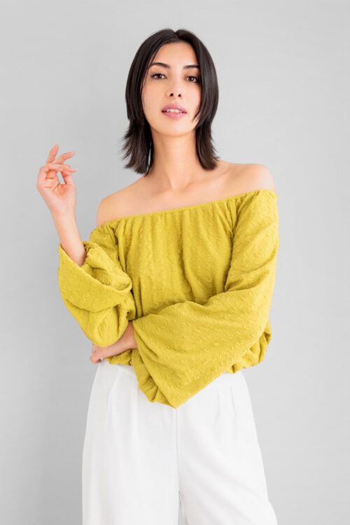 Blusa Con Resorte Manga Amplia Mostaza -50%