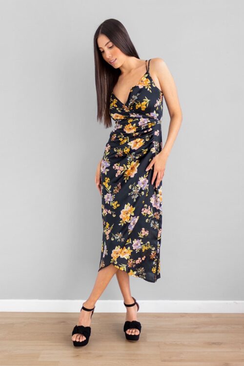 Vestido Cruzado Fondo Oscuro Flores -50%