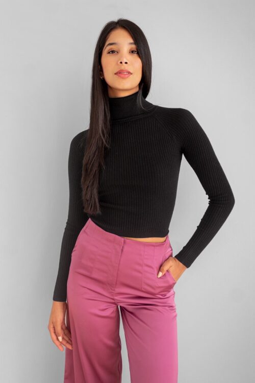 Sweater Ajustado Cuello Tortuga Negro -50%