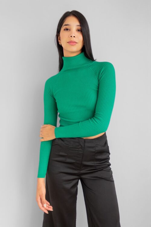 Sweater Ajustado Cuello Tortuga Verde -50%