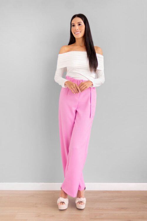 Palazzo Con Cinturon Rosado -50%