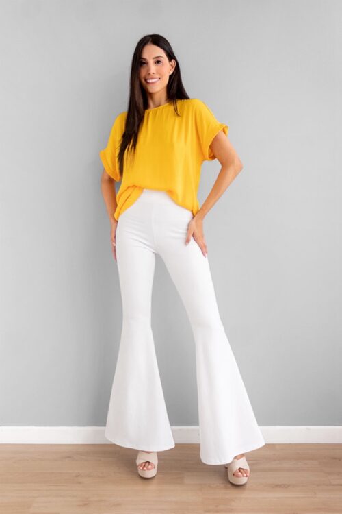 Pantalon Bota Campana Blanco -50%