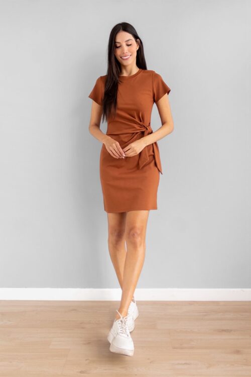 Vestido Corto Lazo Cintura Café -50%