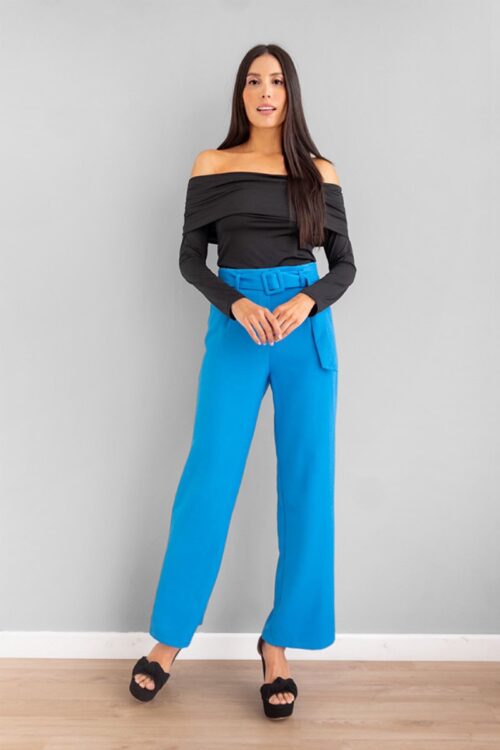 Palazzo Con Cinturon Azul -50%