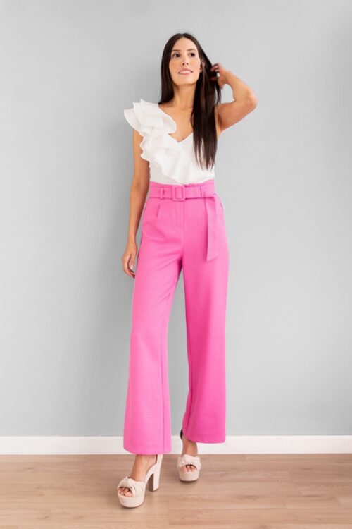 Palazzo Con Cinturon Fucsia -50%