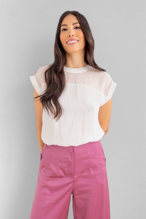 Blusa Escote En Velo Blanca -50%