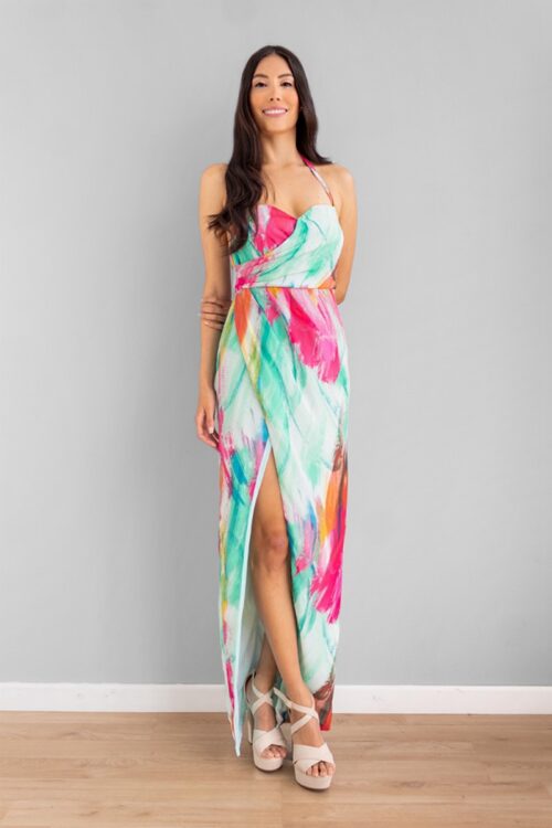 Vestido Con Abertura Print Colores -50%