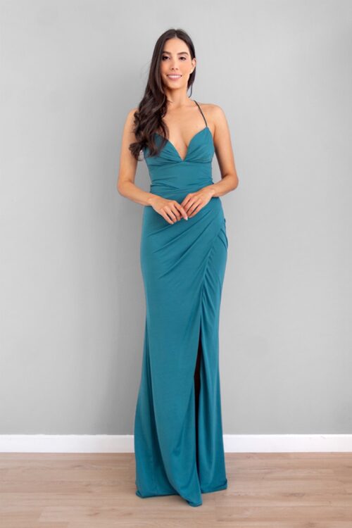 Vestido Cintura Ajustada Escote Corazon Turqueza -50%
