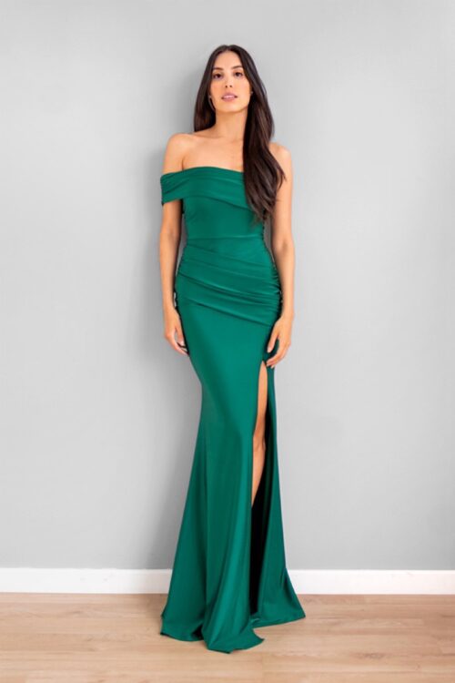 Vestido Asimetrico Escote Bandeja Verde