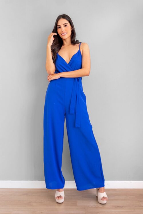 Enterizo Palazzo Con Lazo Azul