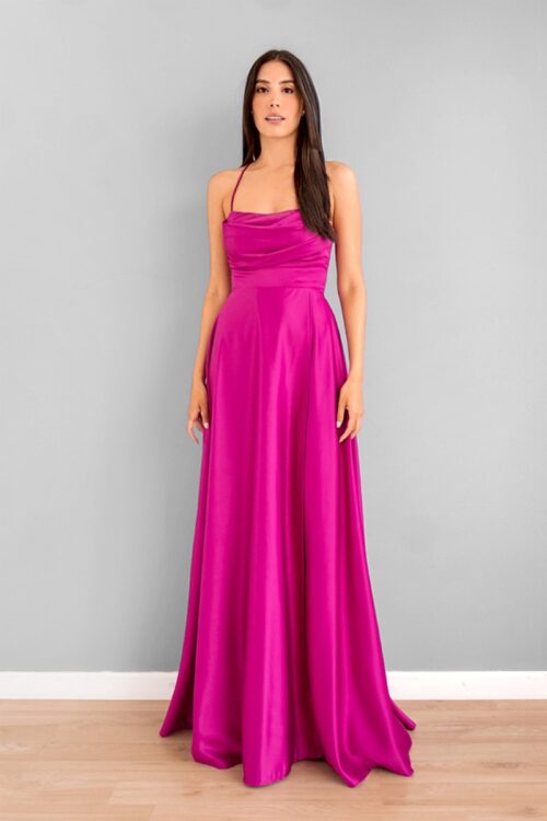 Vestido Top Drapeado Falda En A Magenta