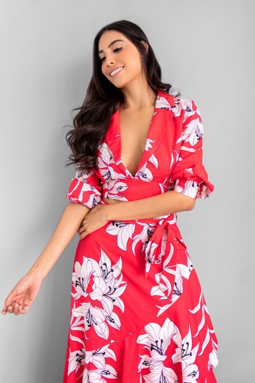 Crop Top Cuello Flores Rojo -50%