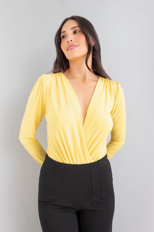Body Escote Manga Larga Amarillo