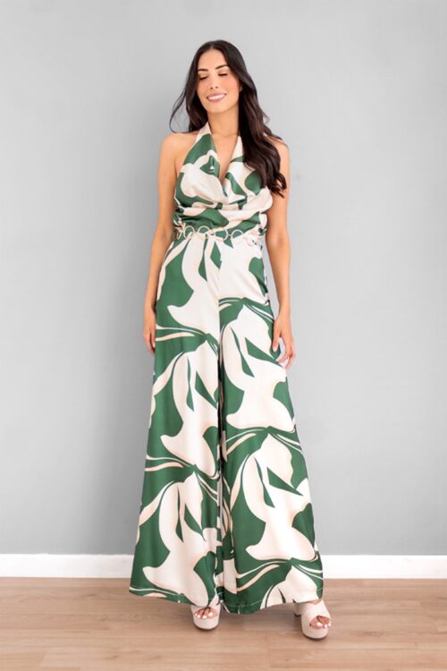 Enterizo Escote Caido Print Verde -50%