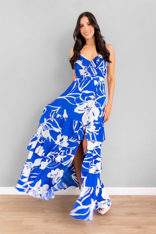 Vestido Cruzado Print Azul Con Blanco -50%