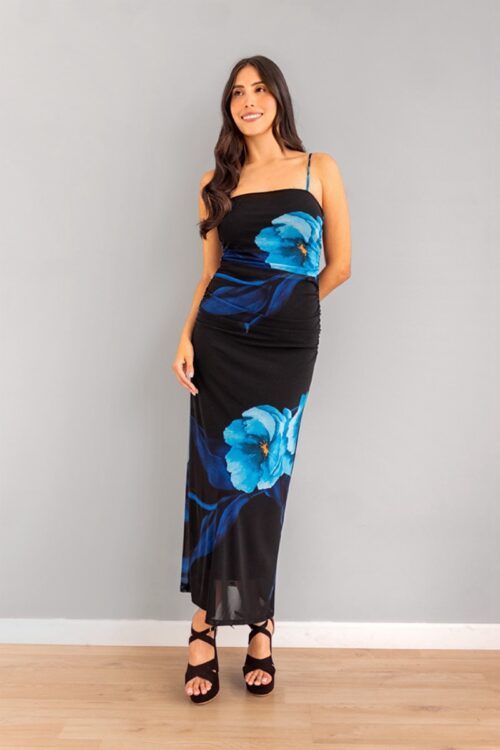 Vestido Ajustado Azul Flores -50%