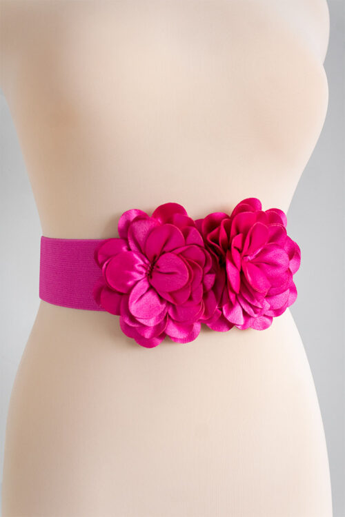 Cinturon Resortado Con Flores Fucsia
