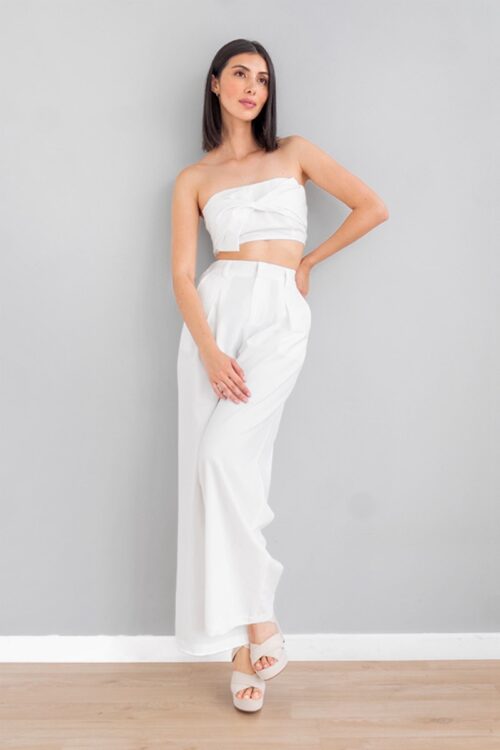 Pantalon Con Boton Lino Blanco -50%