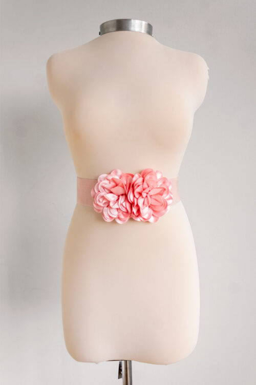 Cinturon Resortado Con Flores Rosado