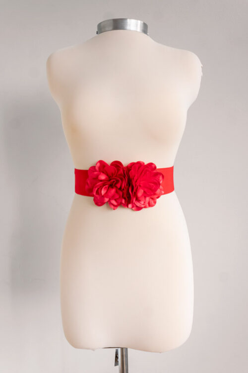 Cinturon Resortado Con Flores Rojo