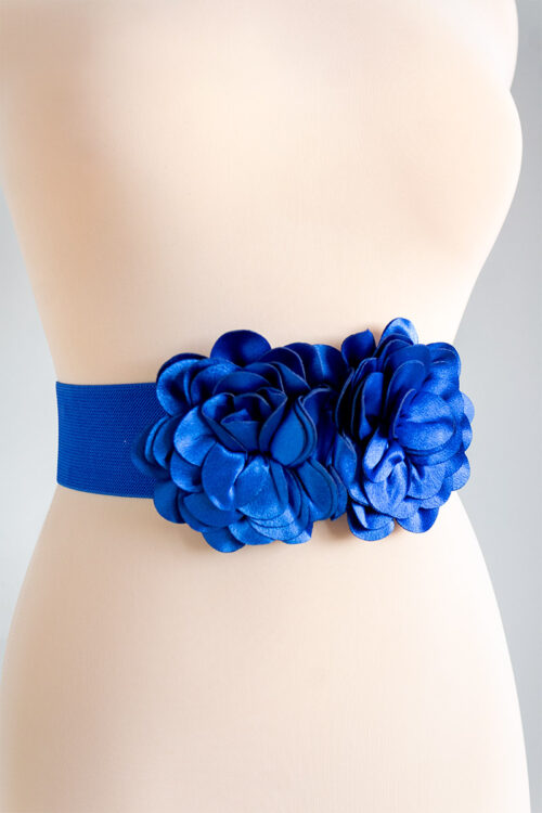 Cinturon Resortado Con Flores Azul