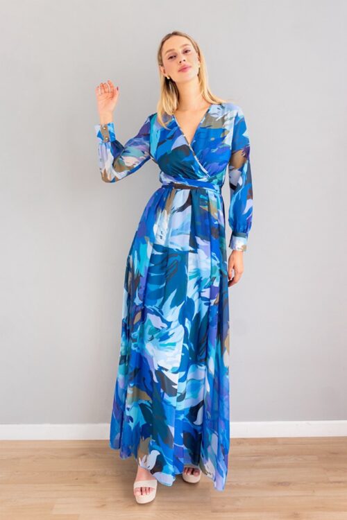Vestido Manga Larga Estampado Azules