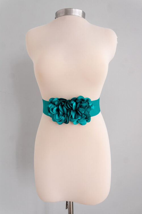 Cinturon Resortado Con Flores Verde