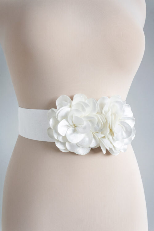 Cinturon Resortado Con Flores Blanco