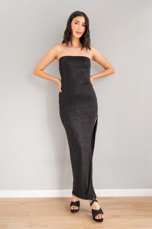 Vestido Strapless Brillo Negro