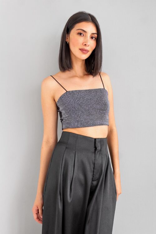 Crop Top Apliques Brillo Negro -50%