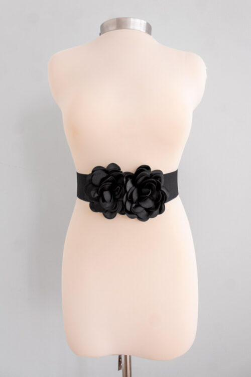 Cinturon Resortado Con Flores Negro