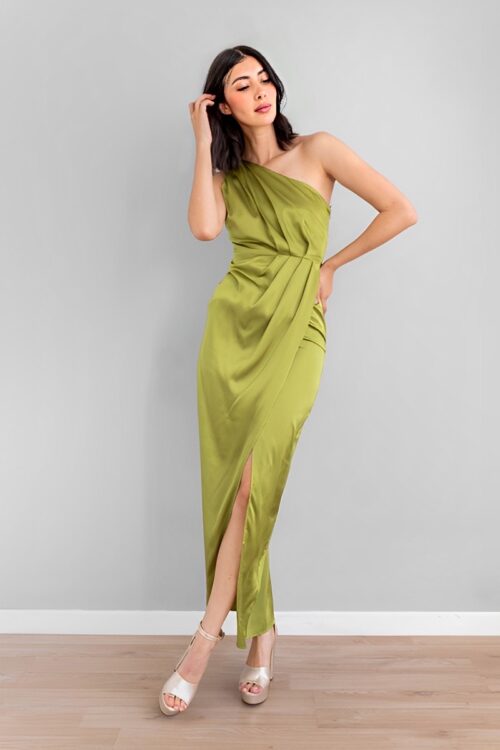 Vestido Escote Asimetrico Satin Limon