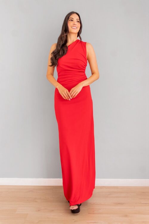 Vestido Ajustado Abertura Lateral Rojo -50%