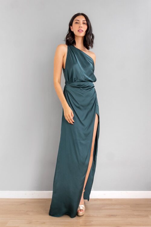 Vestido Escote Bandeja Asimetrico Verde