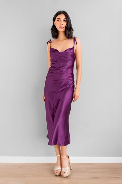 Vestido Midi Tiras Ajustables Morado