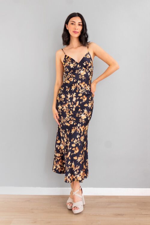 Vestido Satin Print Azul Noche