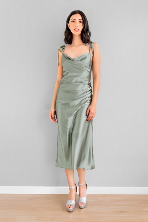 Vestido Midi Tiras Ajustables Olivo