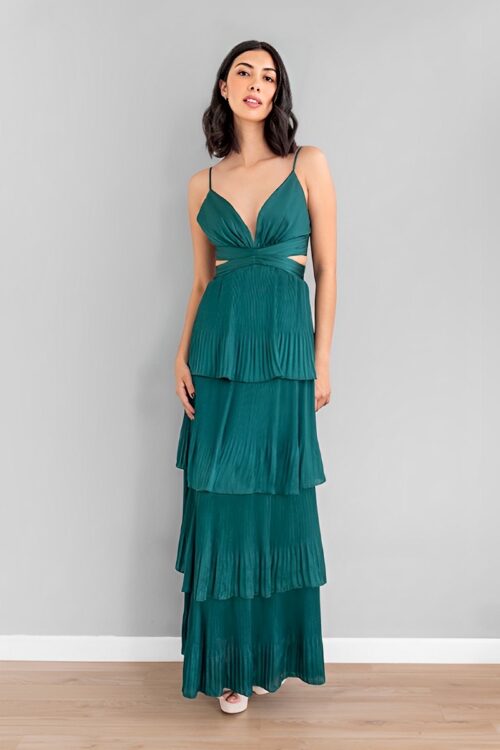 Vestido Falda Capas Textura Verde -50%