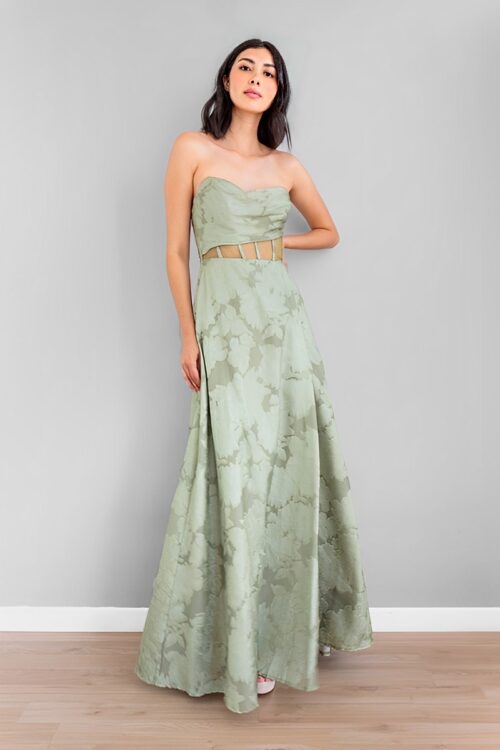 Vestido Falda En A Top Drapeado Textura Sage