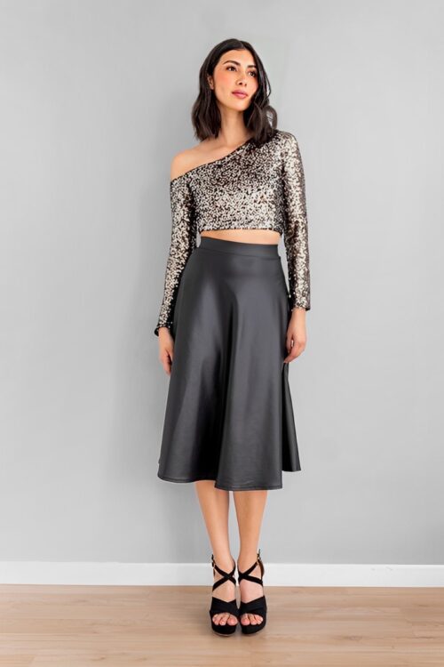 Falda Midi Sintetico Negro