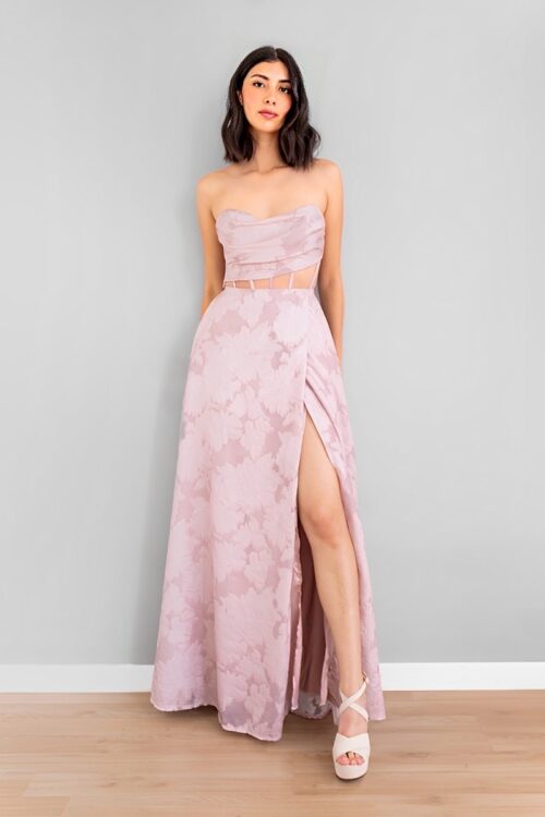 Vestido Falda en A Top Drapeado Textura Rosa