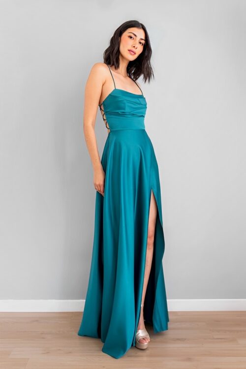 Vestido Top Drapeado Falda En A Verde
