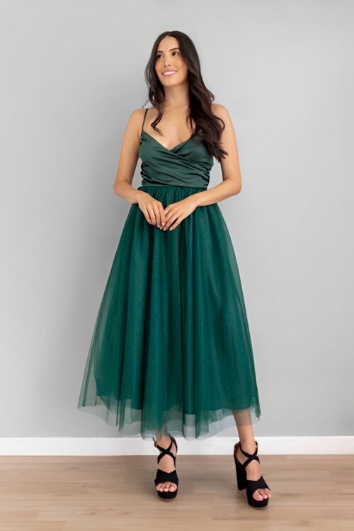 Vestido Midi Falda En Tul Verde -50%