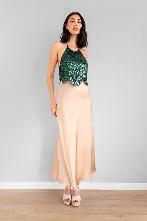 Falda en Satin Dorada